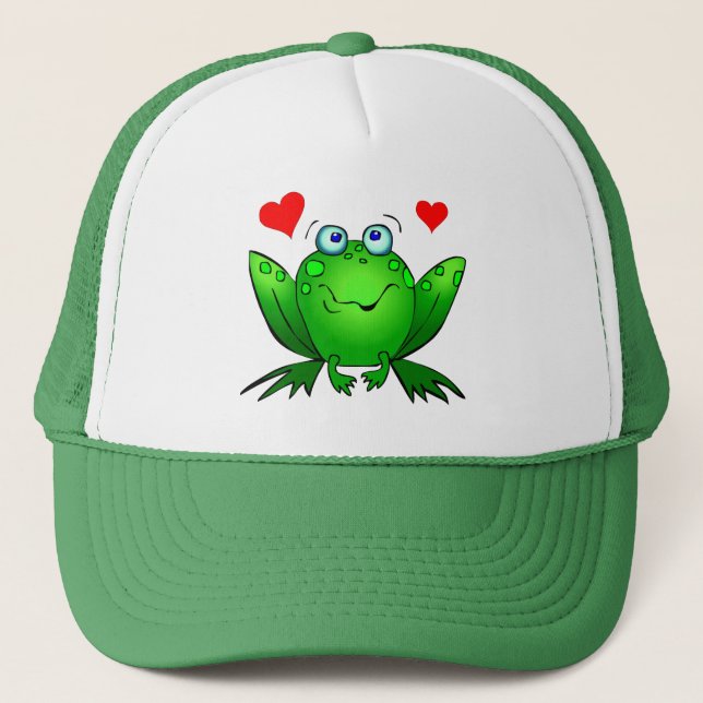 Gorra De Camionero Green Cartoon Frog Cute Smile Hearts Trucker Hat (Anverso)