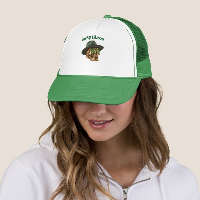 Gorra De Camionero Green Gold Skul Fedora Hat St.Patricks Day Trucker (In situ)