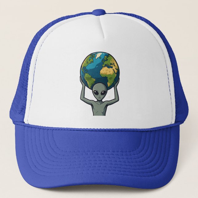 Gorra De Camionero Grey Alien Lifting the Earth 🌍👽 (Anverso)