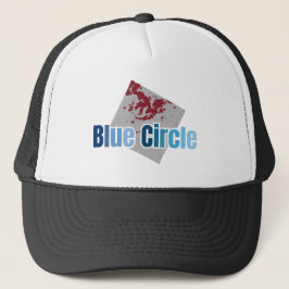 Gorra De Camionero Grey Square with Red Stain and Blue Circle Text