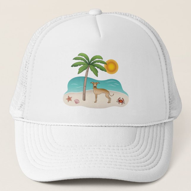Gorra De Camionero Greyhound Italiano Fawn En La Playa Tropical De Ve (Anverso)