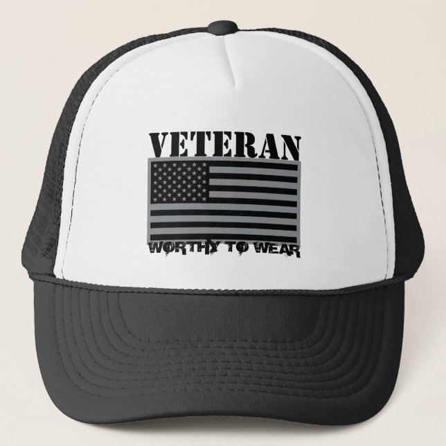Gorra De Camionero Gris de la bandera estadounidense - Veterano - Val (Anverso)