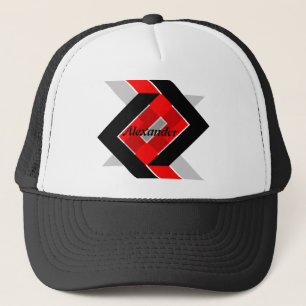 Gorra De Camionero Gris geométrico gris rojo negro personalizado simp
