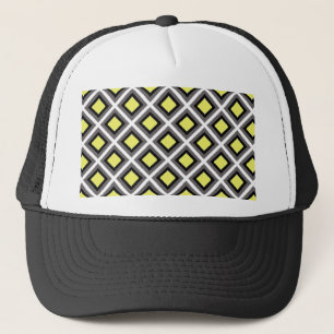 Gorra De Camionero Gris oscuro, negro, diamantes de ikat amarillo de 