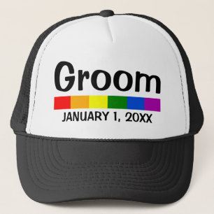 Gorra De Camionero Groom de bandera arcoiris boda