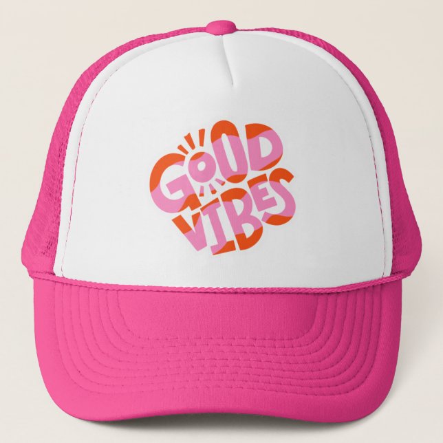 Gorra De Camionero Groovy Good Vibes Retro Lettering Design (Anverso)