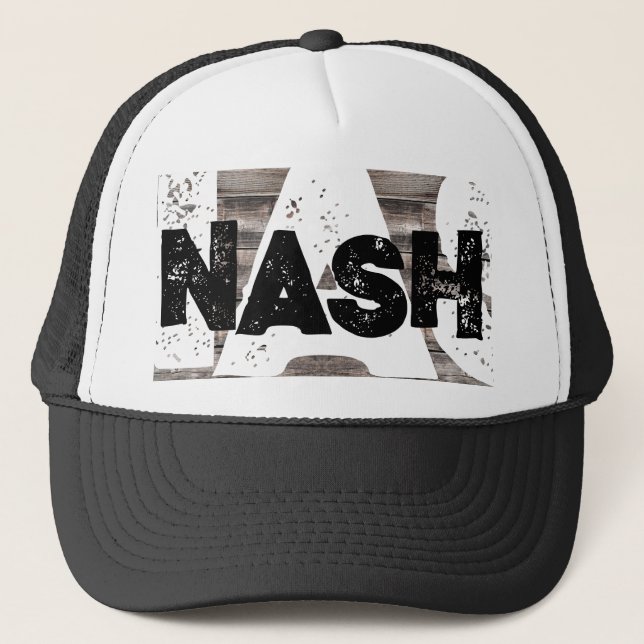 Gorra De Camionero grunge angustiado con letras NASHVILLE | Camión Ha (Anverso)