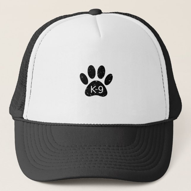 Gorra De Camionero Grunge Perro angustiado Paw K-9 (Anverso)
