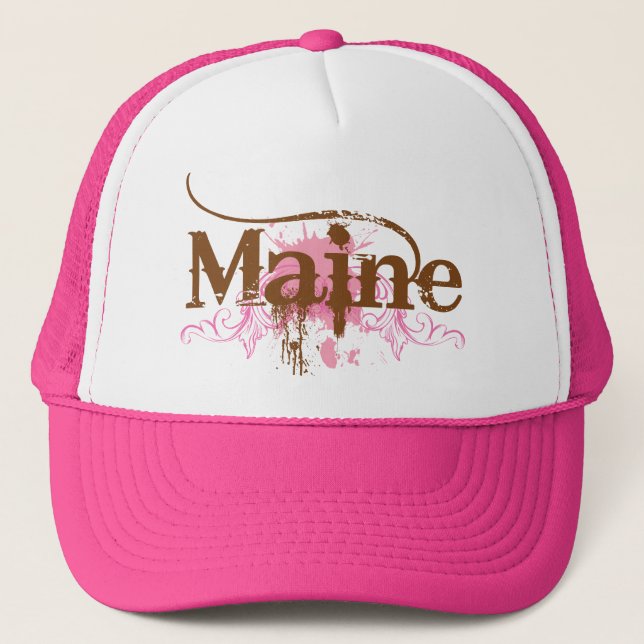 Gorra De Camionero Grunge rosado de Maine (Anverso)