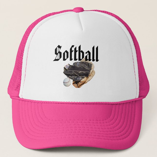Gorra De Camionero Guantes Y Logotipo De Sofball, (Anverso)
