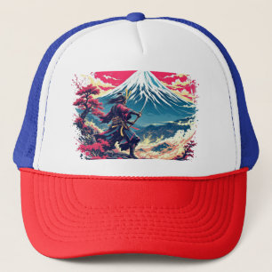 Gorra De Camionero Guerrero Samurái en el Monte Fuji Arte Japonés