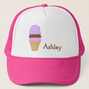 Gorra De Camionero Guinga a cuadros púrpura; Cono de helado