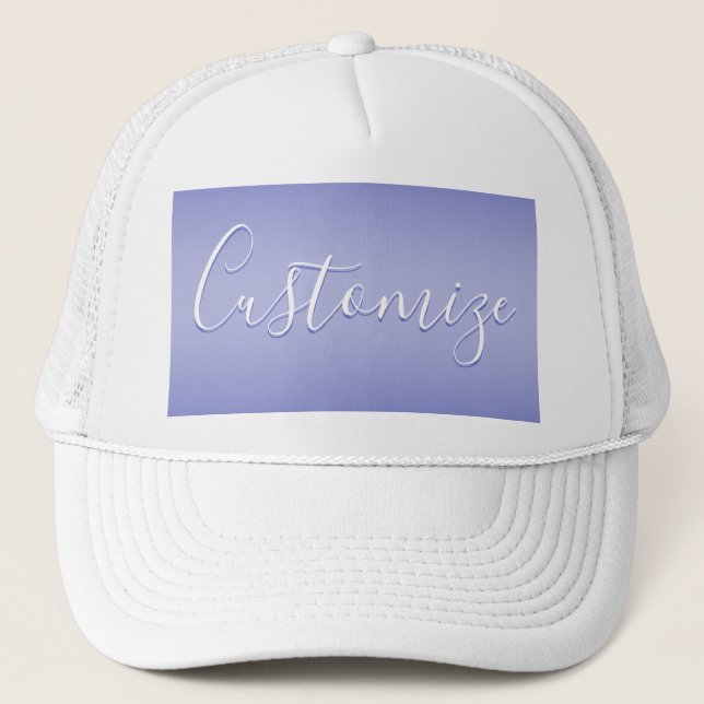Gorra De Camionero Guión cursivo editable | Violeta blanca y púrpura (Anverso)