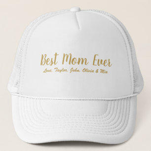 Gorra De Camionero Guión dorado de la mejor mamá de todos los blancos