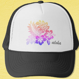 Gorra De Camionero Guión tropical hawaiano floral Hibiscus Aloha