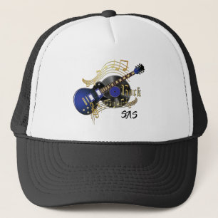 Gorra De Camionero Guitarra de la roca del monograma - azul
