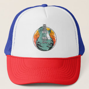 Gorra De Camionero Guitarra Eléctrica Retro Atardecer Vintage Banda d