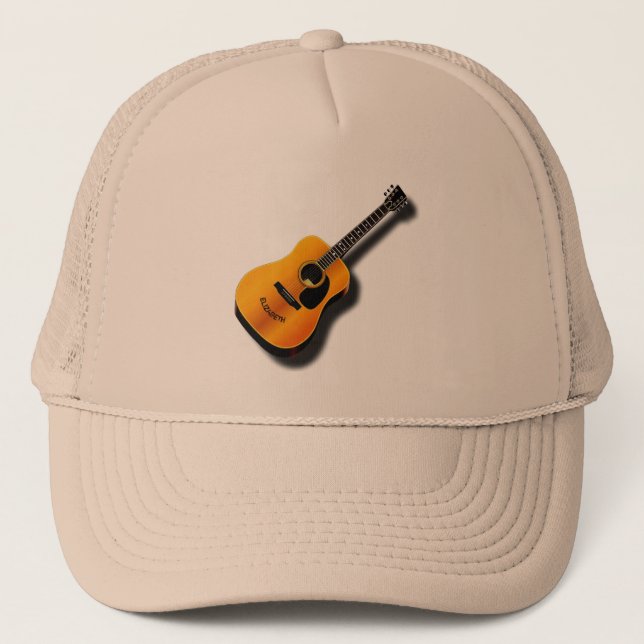 Gorra De Camionero Guitarra Vintage Acústica Con Nombre Personalizado (Anverso)
