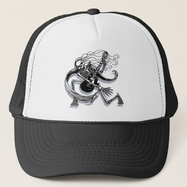 Gorra De Camionero Guitarrista esquelético - agáchese (Anverso)