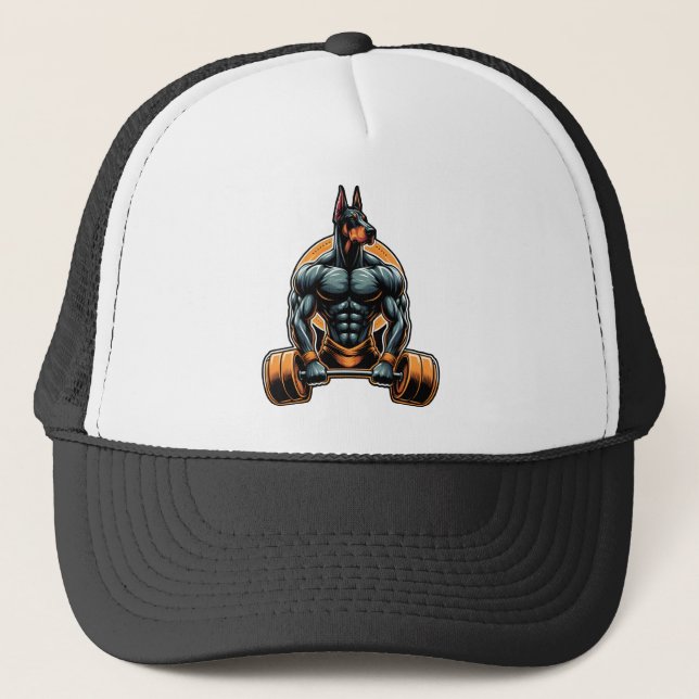 Gorra De Camionero GYM doberman dog bodybuilder powerlifter (Anverso)