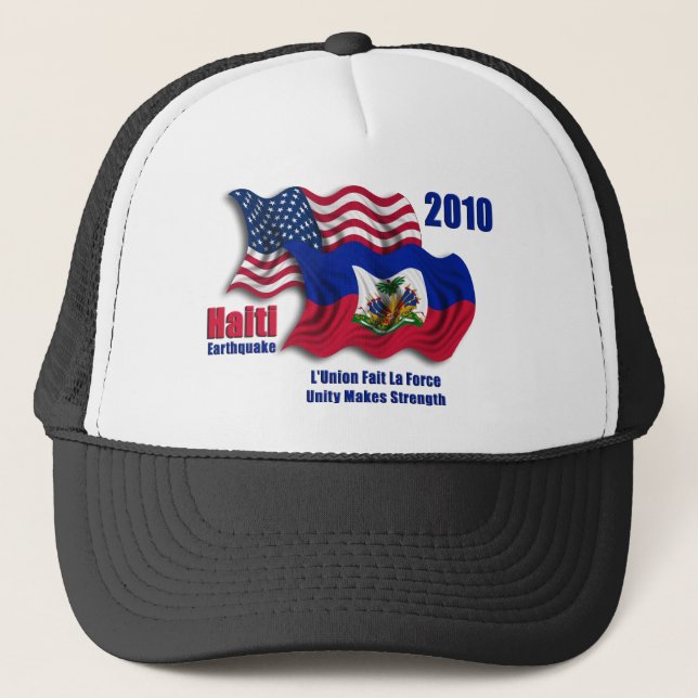 Gorra De Camionero Haitiano y banderas que agitan americanas para (Anverso)