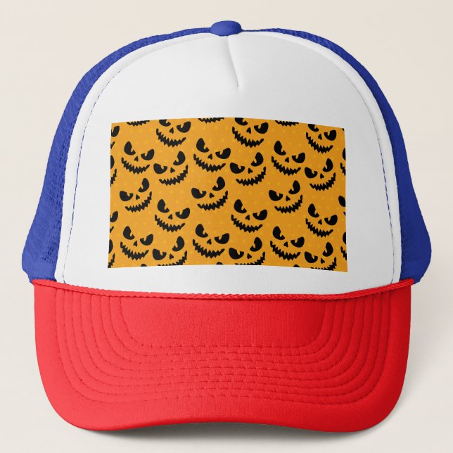 Gorra De Camionero Halloween: caras de miedo, estilo vintage. (Anverso)
