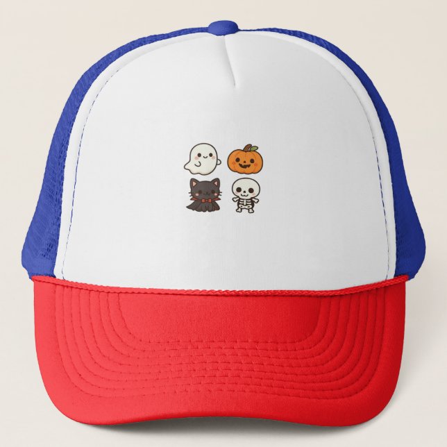 Gorra De Camionero Halloween Characters � Ghost, Pumpkin, Black Cat & (Anverso)
