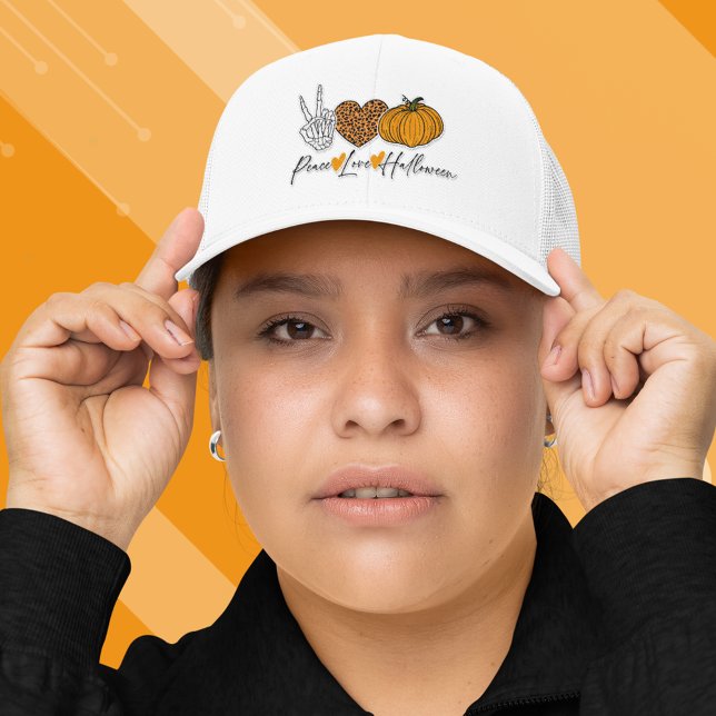 Gorra De Camionero Halloween de amor por la paz (Peace Love Halloween Trucker Hat)