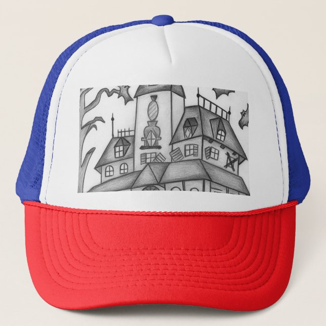 Gorra De Camionero Halloween de Haunted House y Bats (Anverso)