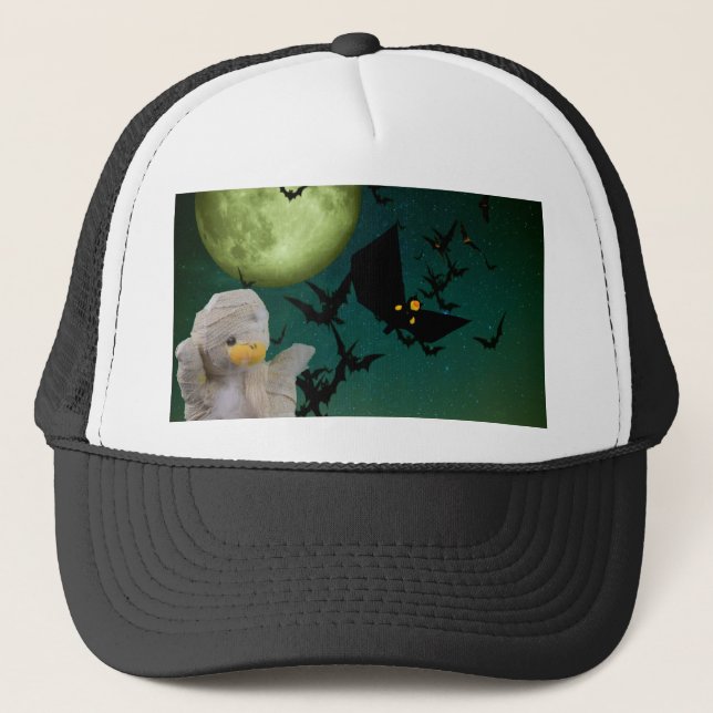 Gorra De Camionero Halloween de momia, murciélago y luna (Anverso)