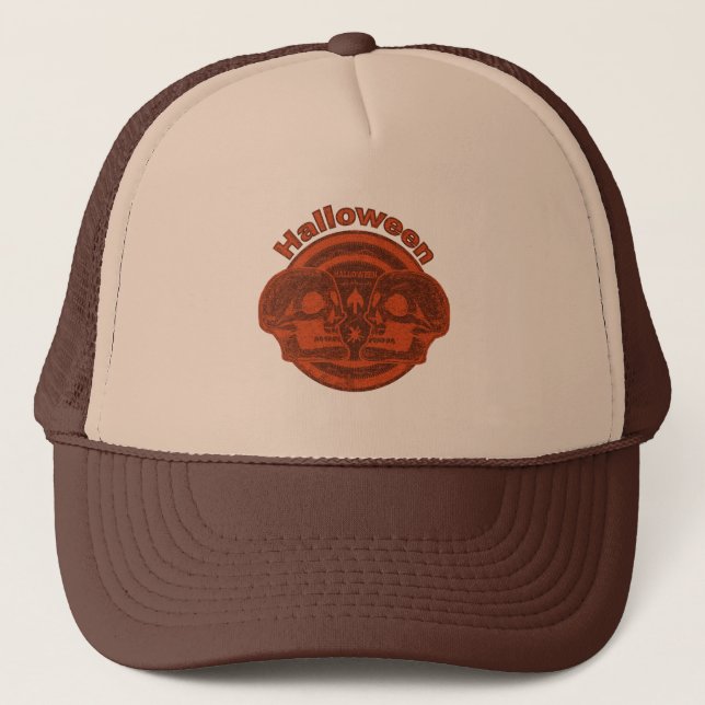 Gorra De Camionero Halloween Dos Calaveras - Naranja/Naranja (Anverso)
