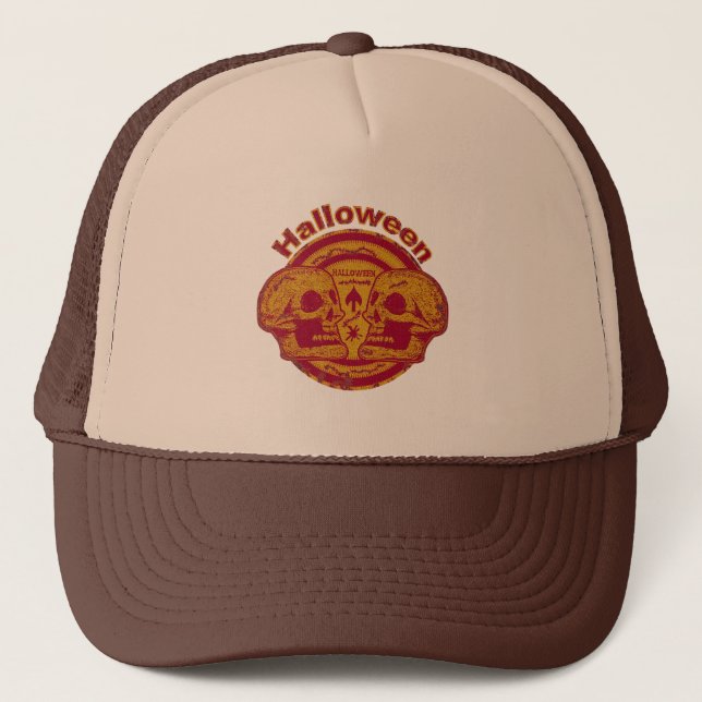 Gorra De Camionero Halloween Dos Cránulos - Amarillo (Anverso)