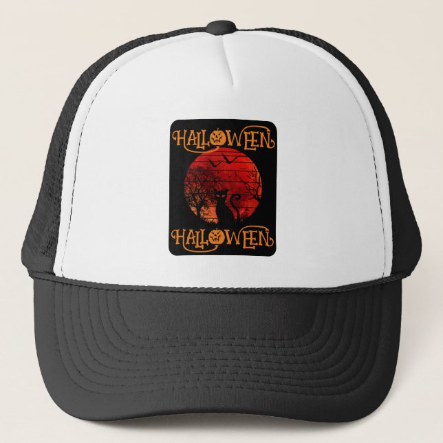 GORRA DE CAMIONERO HALLOWEEN HALLOWEEN CAT BATES DE MIEDO NEGRO (Anverso)