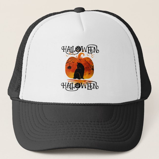 GORRA DE CAMIONERO HALLOWEEN HALLOWEEN CAT BLACK PUMPKIN (Anverso)