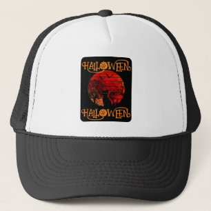 GORRA DE CAMIONERO HALLOWEEN HALLOWEEN GATO NEGRO MURCIÉLAGOS ESPANTO
