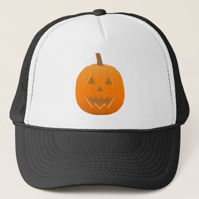 Gorra De Camionero Halloween: Jack-O-Lantern: Calabaza: (Anverso)