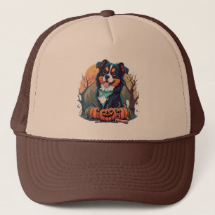 Gorra De Camionero Halloween Otoño Perro de montaña Bernés con calaba