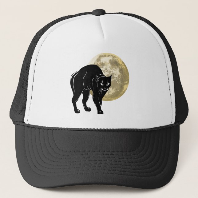 Gorra De Camionero Halloween Prowling Black Cat En Una Noche De Luna  (Anverso)
