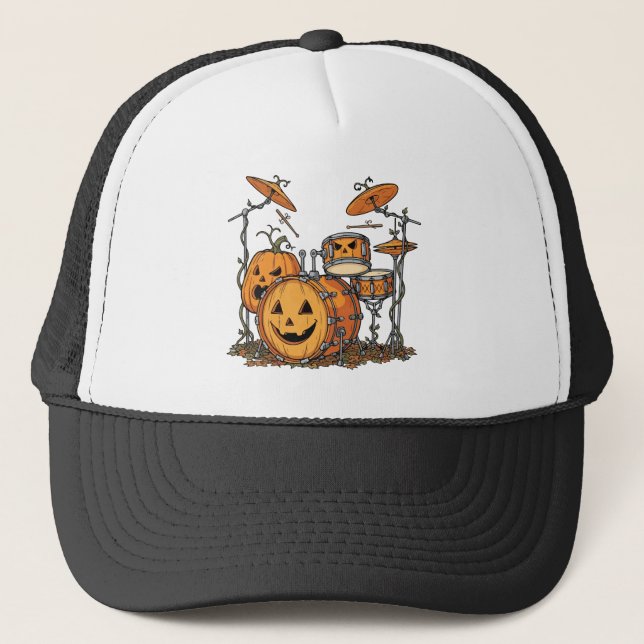 Gorra De Camionero Halloween Pumpkin Drum Set (Anverso)
