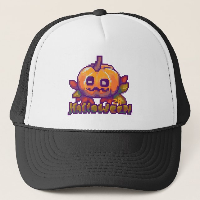 Gorra De Camionero Halloween pumpkin pixel art (Anverso)