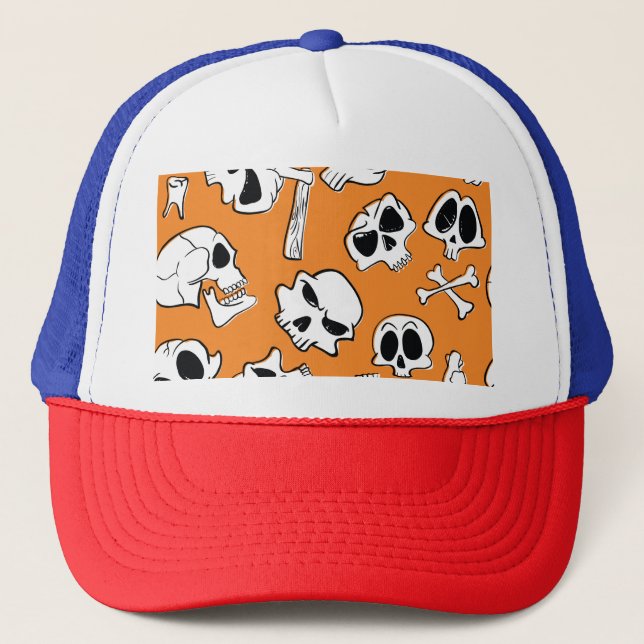 Gorra De Camionero Halloween Skulls Bones Doodle Pattern (Anverso)