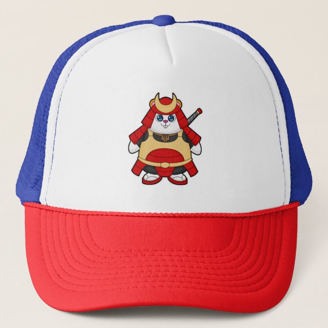 Gorra De Camionero Hámster como guerrero con armadura (Anverso)