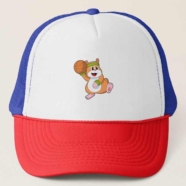 Gorra De Camionero Hamster como jugador de baloncesto con baloncesto (Anverso)
