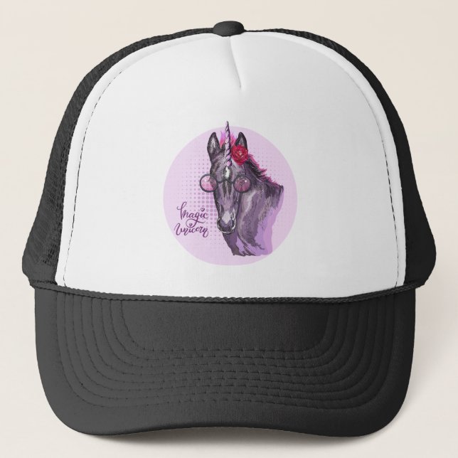 Gorra De Camionero Hand drawing purple Unicorn (Anverso)