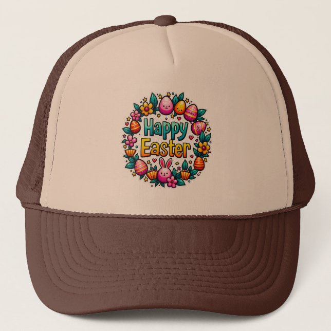 Gorra De Camionero Happy Easter – Cute Bunny Lettering boné (Anverso)