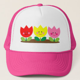 Gorra De Camionero Happy Face Tulip Flowers Garden art