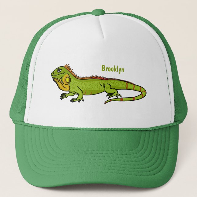 Gorra De Camionero Happy green iguana cartoon illustration (Anverso)