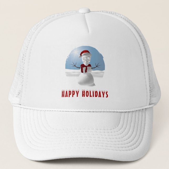 Gorra De Camionero Happy Holidays. Funny skull-head snowman (Anverso)