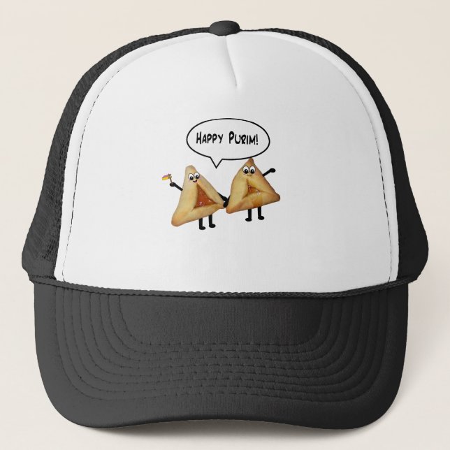 Gorra De Camionero Happy Purim Cute Smiling Hamentaschen Cartoon (Anverso)