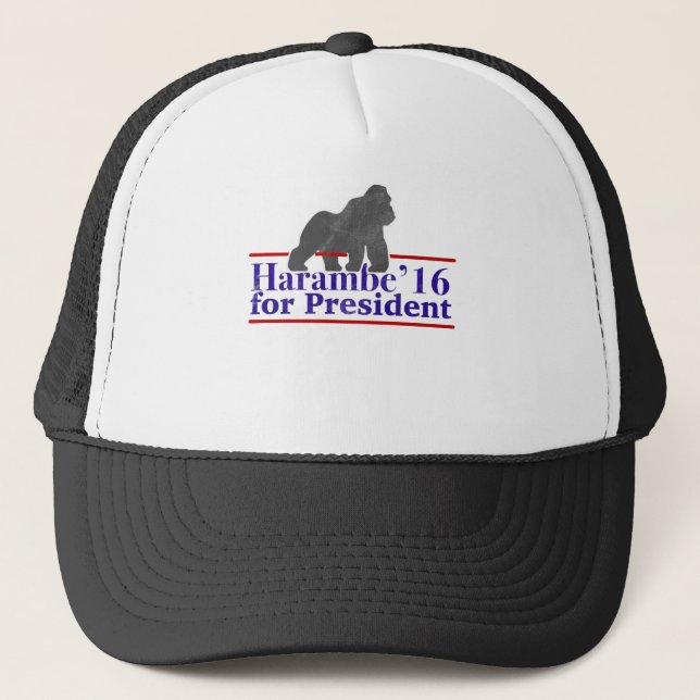 Gorra De Camionero Harambe para presidente 2016 Meme divertido (Anverso)